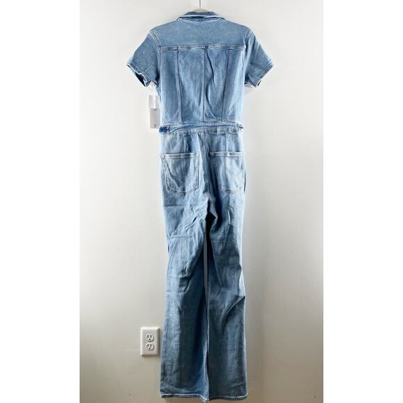 Good American Fit For Success Short Sleeve Bootcut Denim Jumpsuit Blue L - Picture 9 of 9